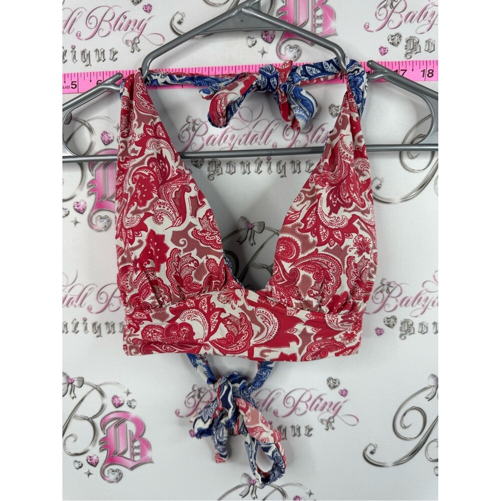 La Vie En Rose bikini top reversible Blue red White Paisley Halter Bikini Top - Picture 4 of 9